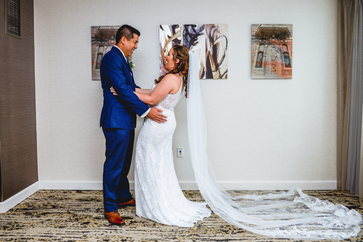 first look, bride, groom, portrait, wedding day