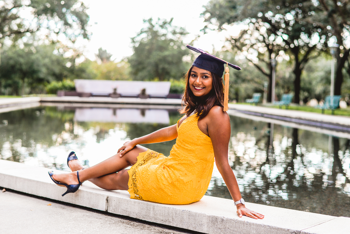 sitting, water, pond, graduation, usf